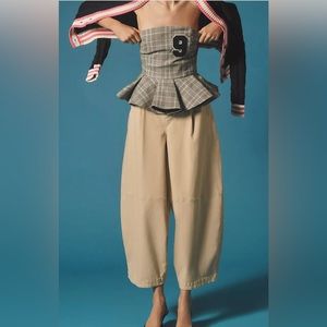 Maeve Pleated Barrel-Leg Chinos in sand